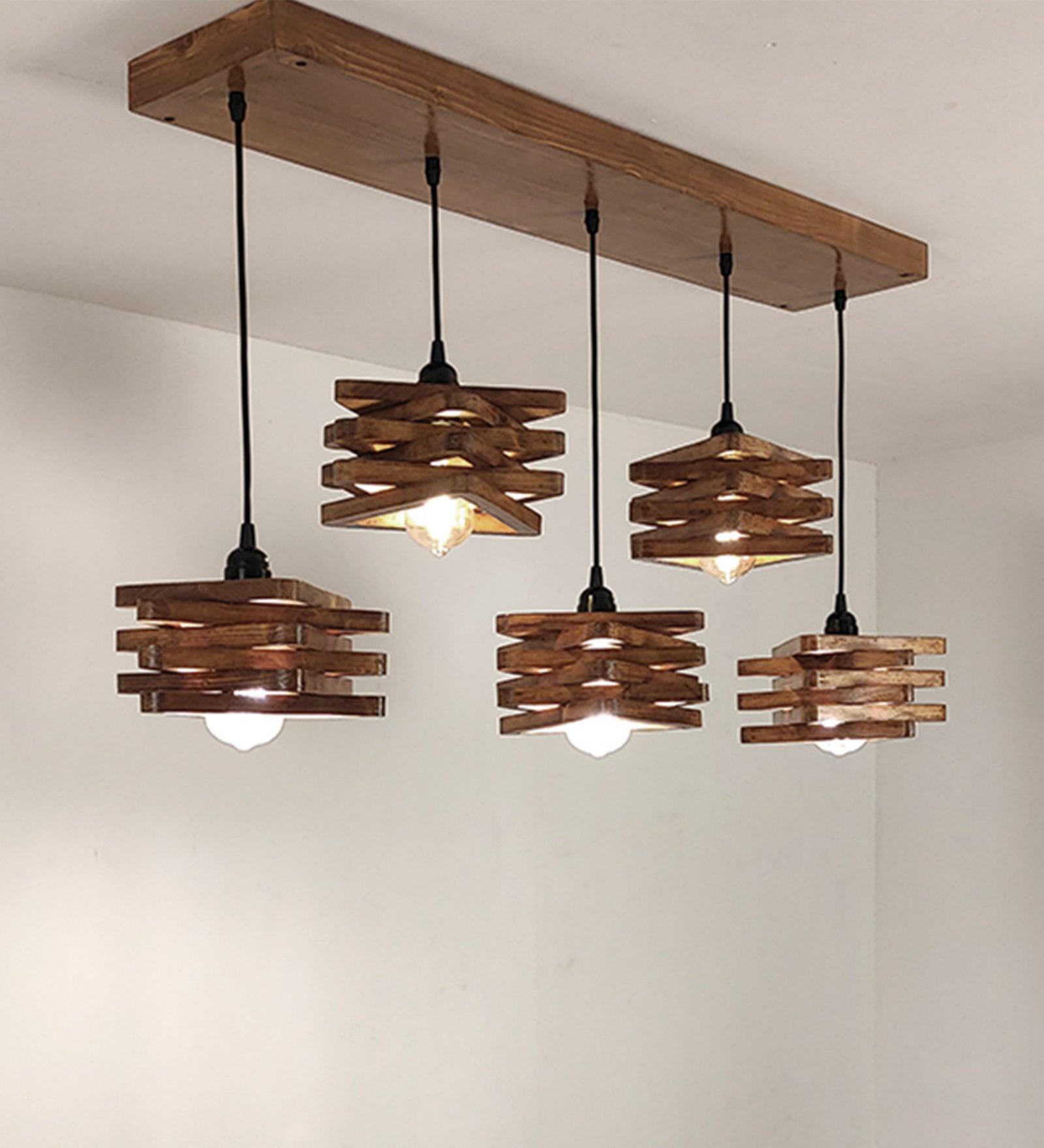 Star Brown Wooden 5 Series Hanging Lamp