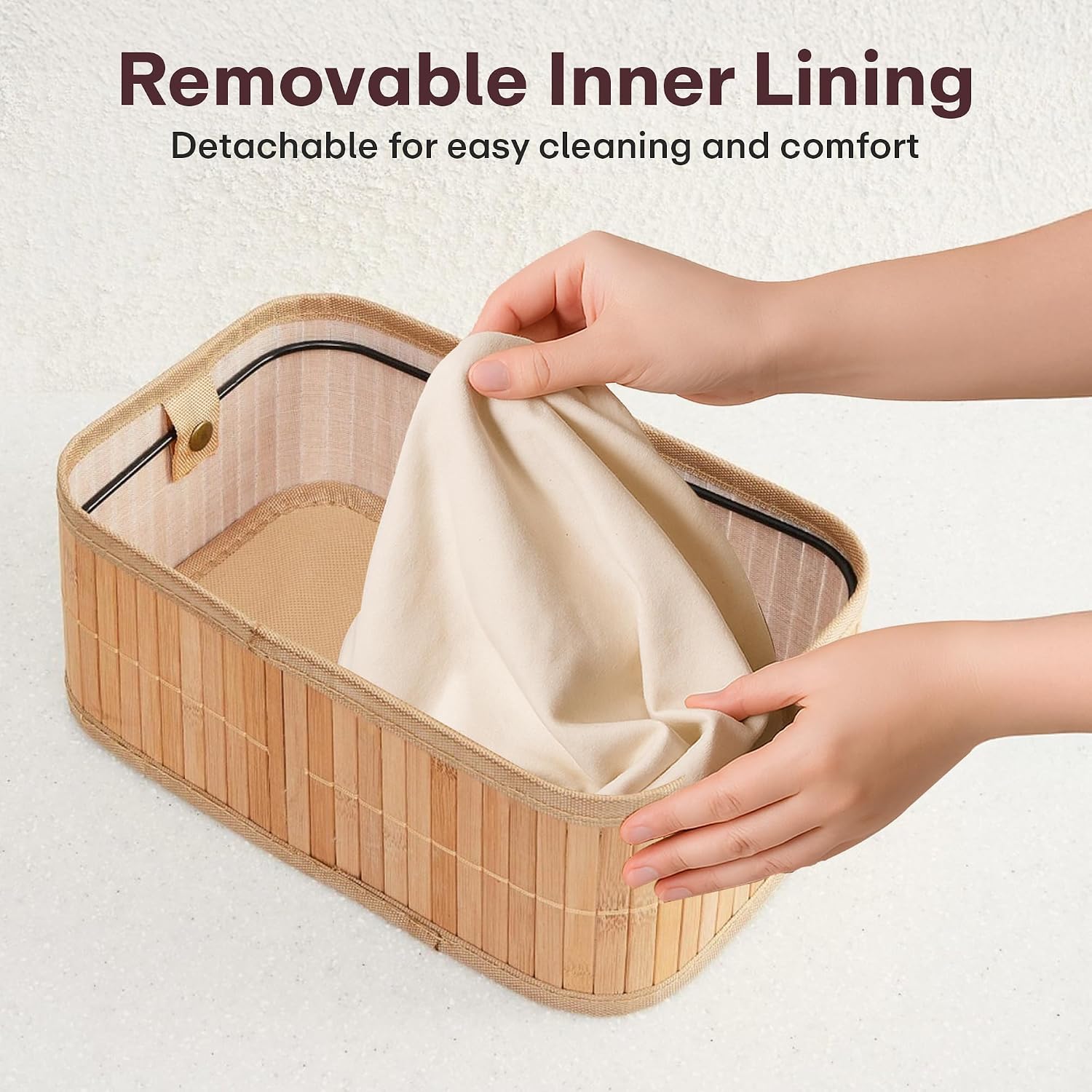 Eco-Friendly Natural Bamboo Storage Rectangular Basket Bins Organizer, Pack of 3 - Brown