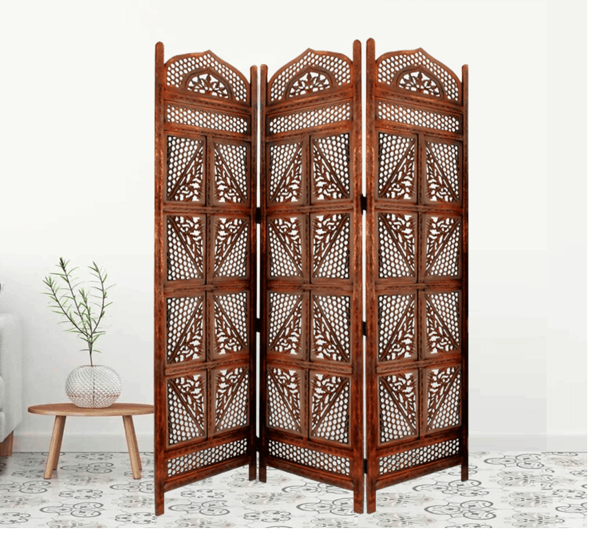 Mango Wood Folding Room Divider with Decorative MDF Jali