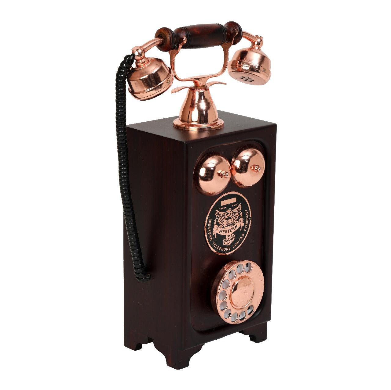 Unique Handcrafted Brass and Wood Decorative Telephone - Vintage Design -Copper Finish