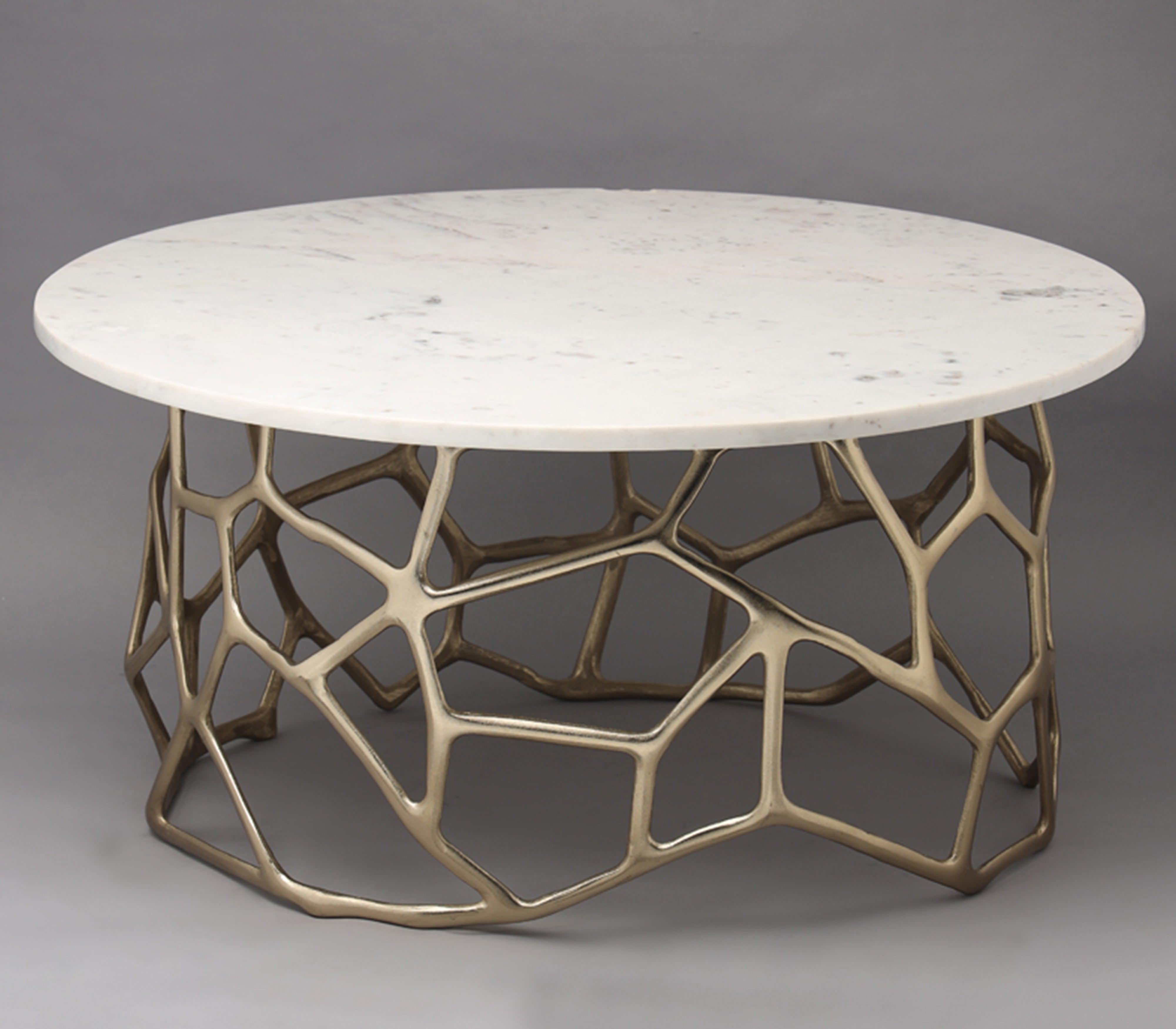 Sacred Geometry Gold Coffee Table | Marble Center Table for Living Room | Designer Tea Table