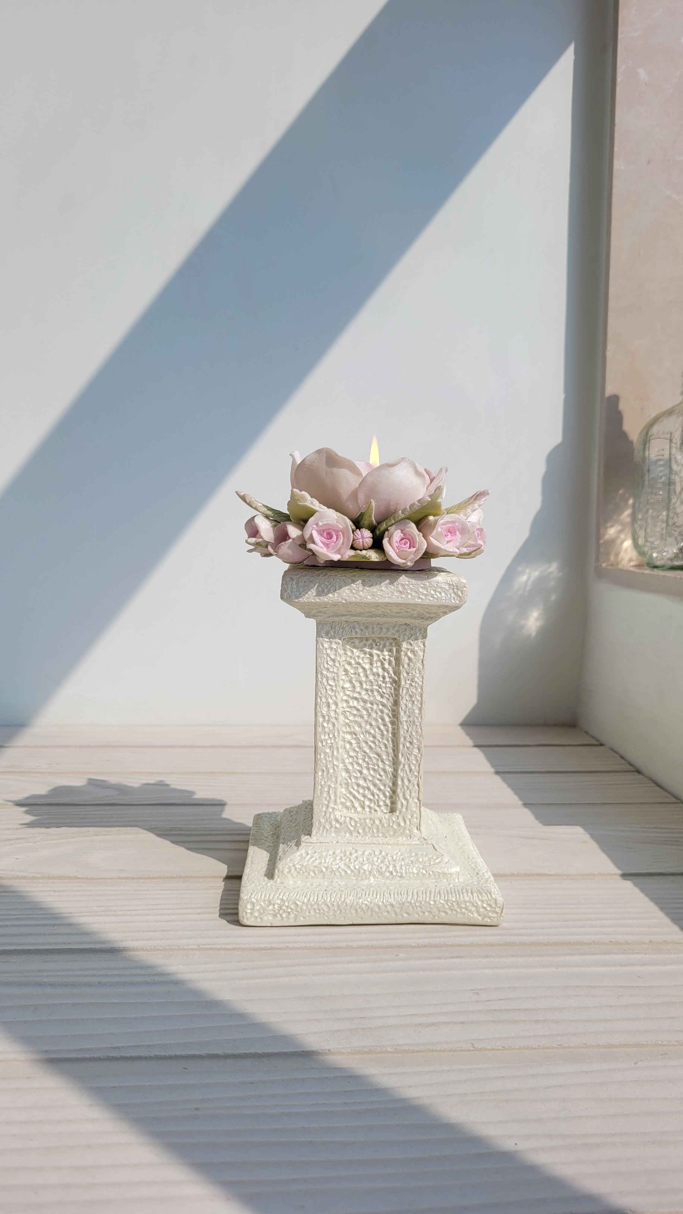 Ivory Blush Pedestaled Candle Stand | Marble Candle Holder