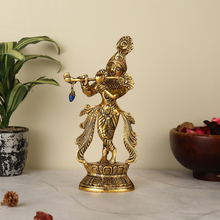 Lord Krishna Metal Statues Playing Flute