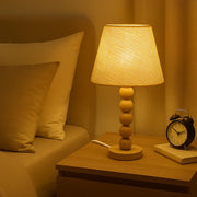 Wooden Table Lamp with Woven Fabric Shade | Bedside & Living Room Light