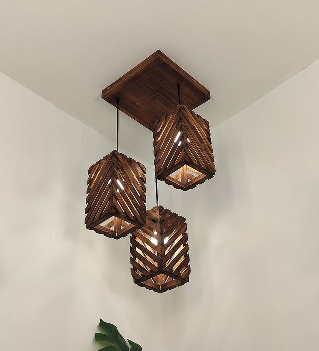 Oblique Cluster Hanging Light | Wooden Pendant Lamp