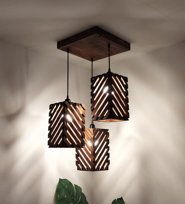 Oblique Cluster Hanging Light | Wooden Pendant Lamp