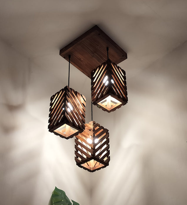 Oblique Cluster Hanging Light | Wooden Pendant Lamp