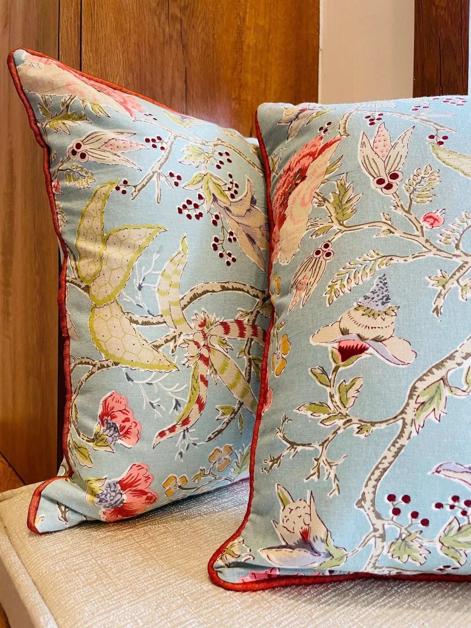 Light Blue Handblock Printed Cotton Cushion Covers - Set of 2