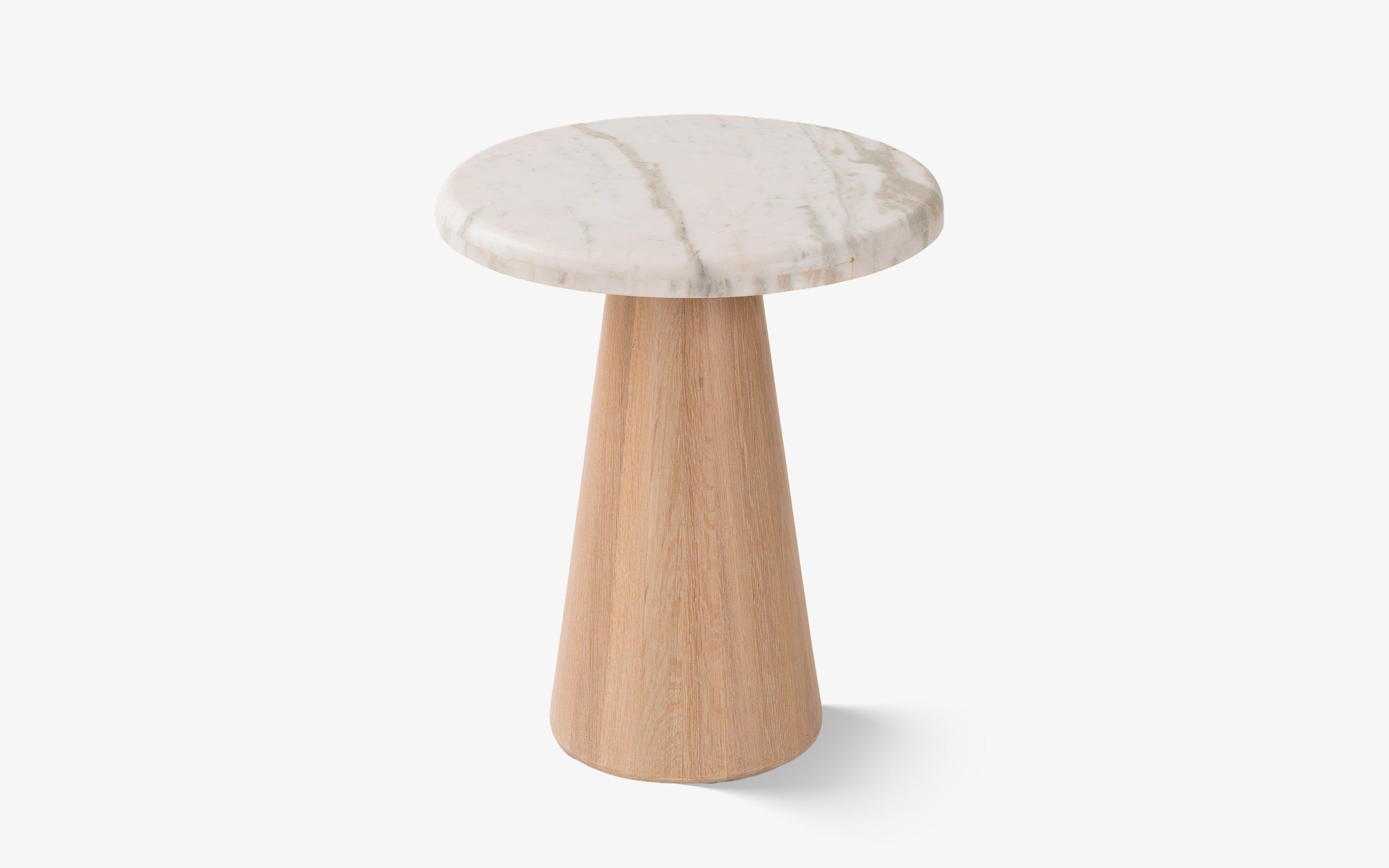 Hump Oak Wood Side Table for Living Room | Designer Green Marble Corner Table | Stylish End Tables