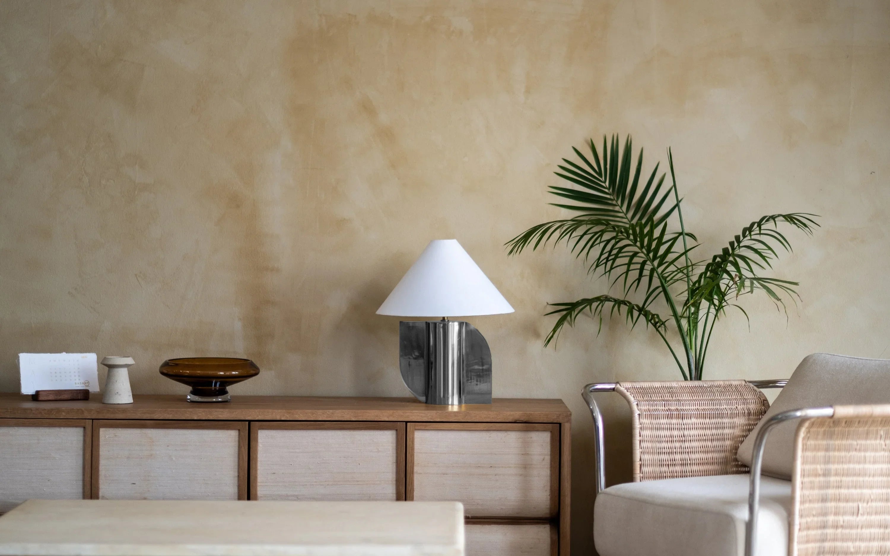 Helia Table Lamp | Stainless Steel and Cotton Fabric