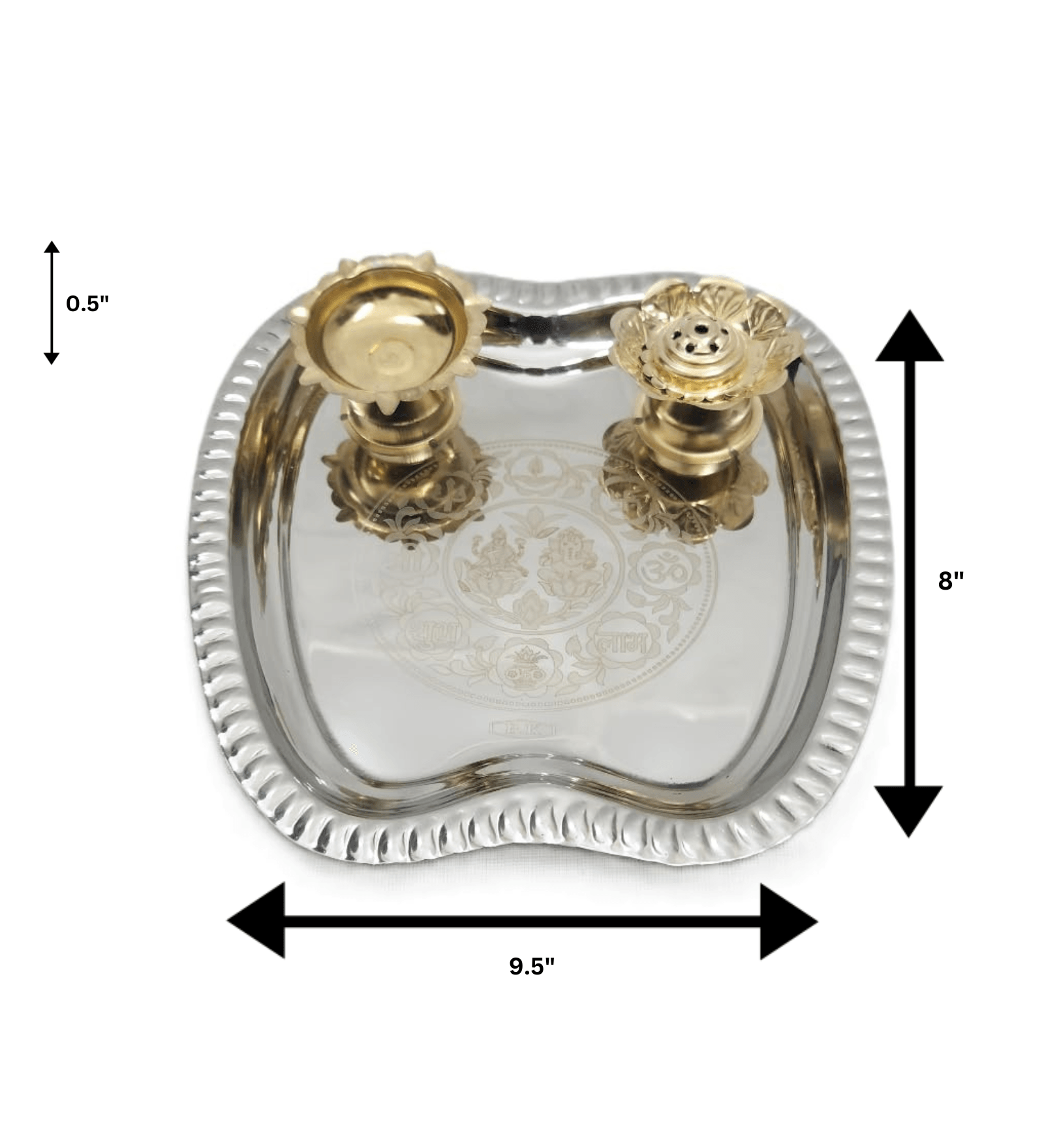Antique Silver-Finish Puja Thali with Brass Diya – Unique Apple-Shaped Plate for Aarti and Pooja