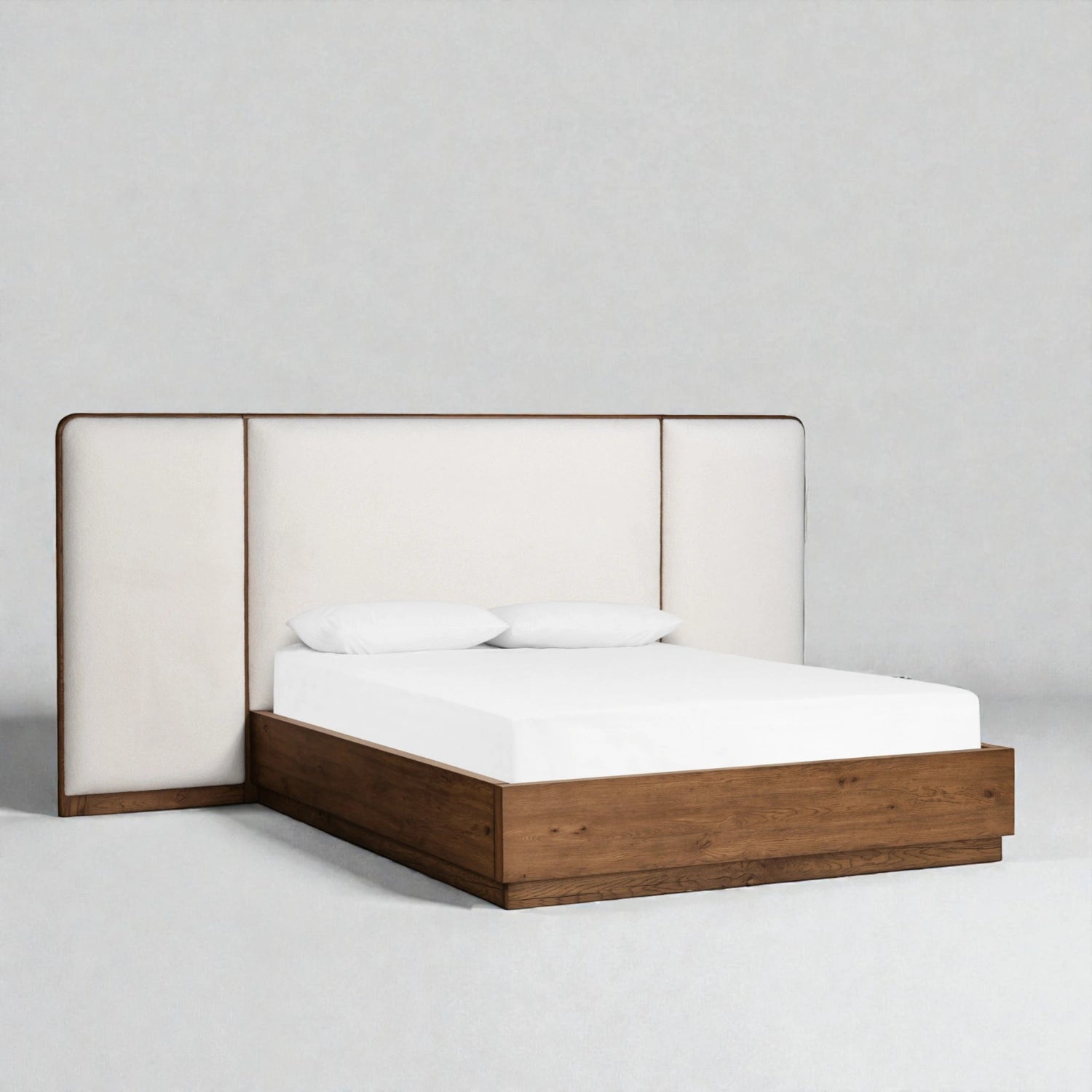 Ronald Solid Ash Wood And Fabric Upholstered King Size Bed