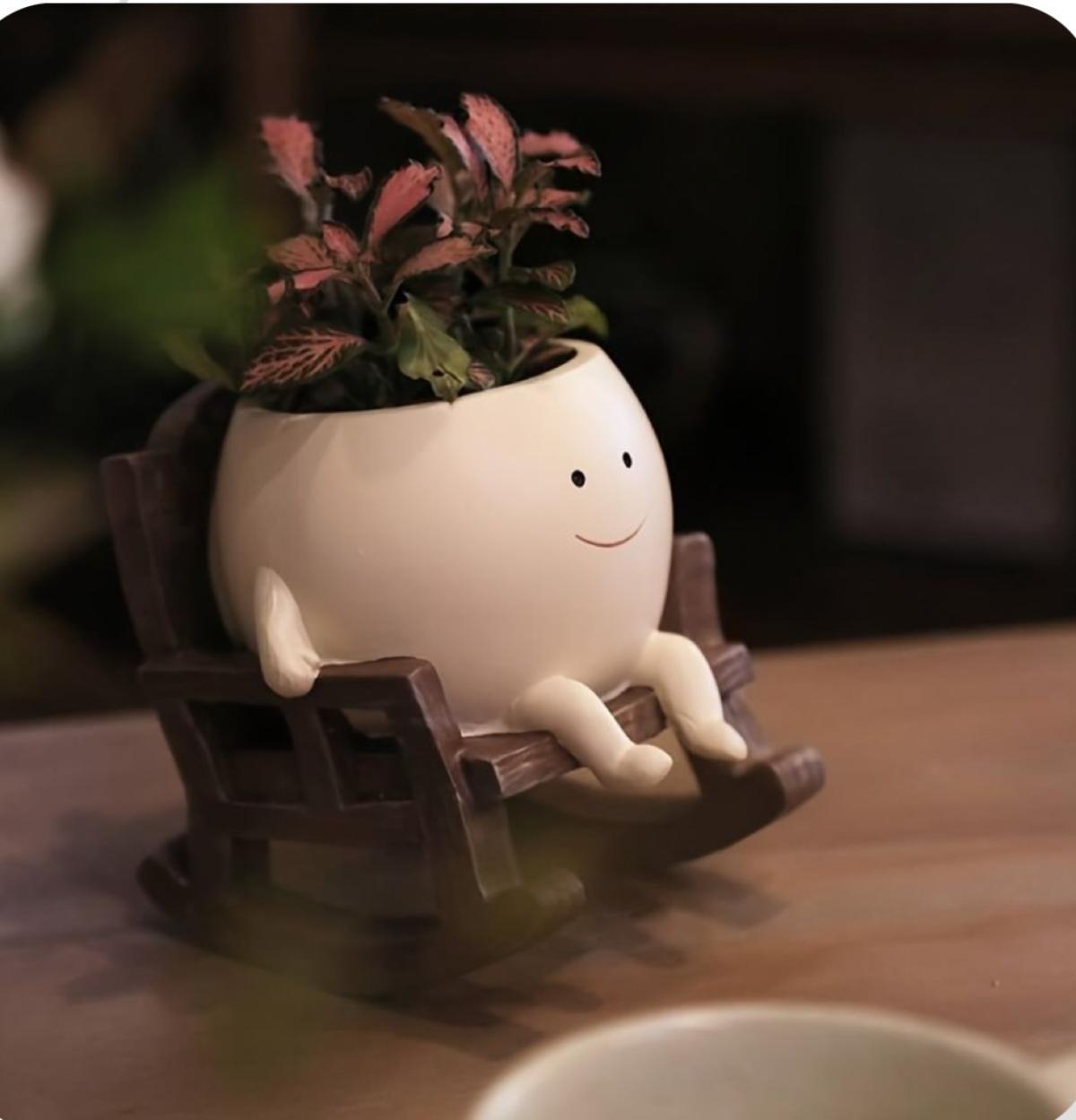 Swing Planter on Chair | Cute Flower Pot for Indoor and Outdoor Decor | Resin Small Planter