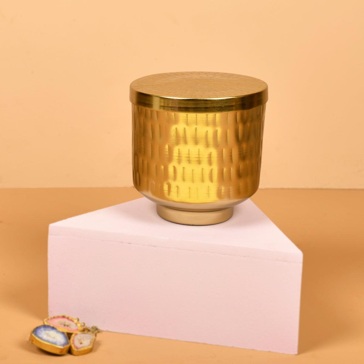 Golden Chitai Box | Vintage Canister Box for Table Décor | Decorative Kitchen Storage Jar