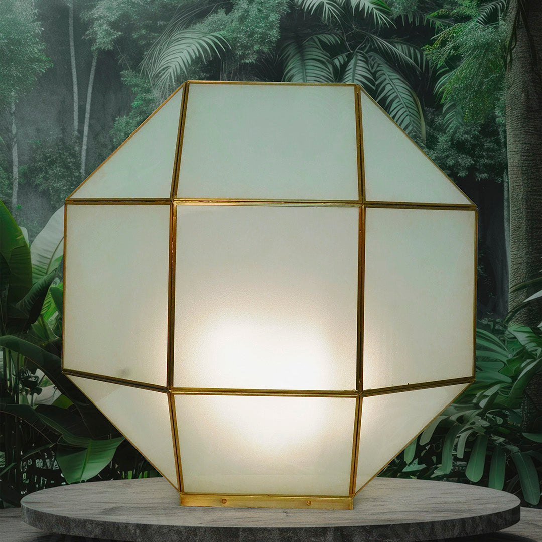 Geometric Grandeur: Frosted Glass Large Gate Light with Gold Frame
