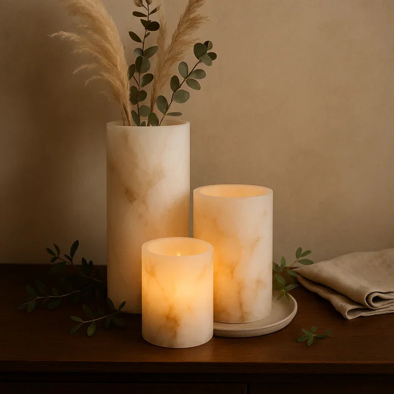 Alabaster Marble Towers Artifact Set of 3