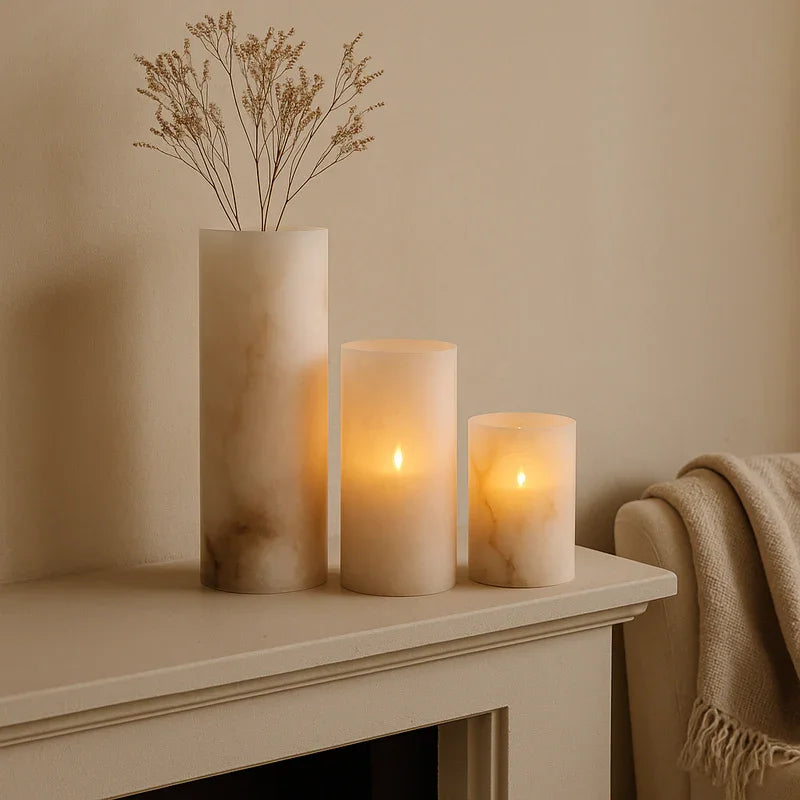 Alabaster Marble Towers Artifact Set of 3