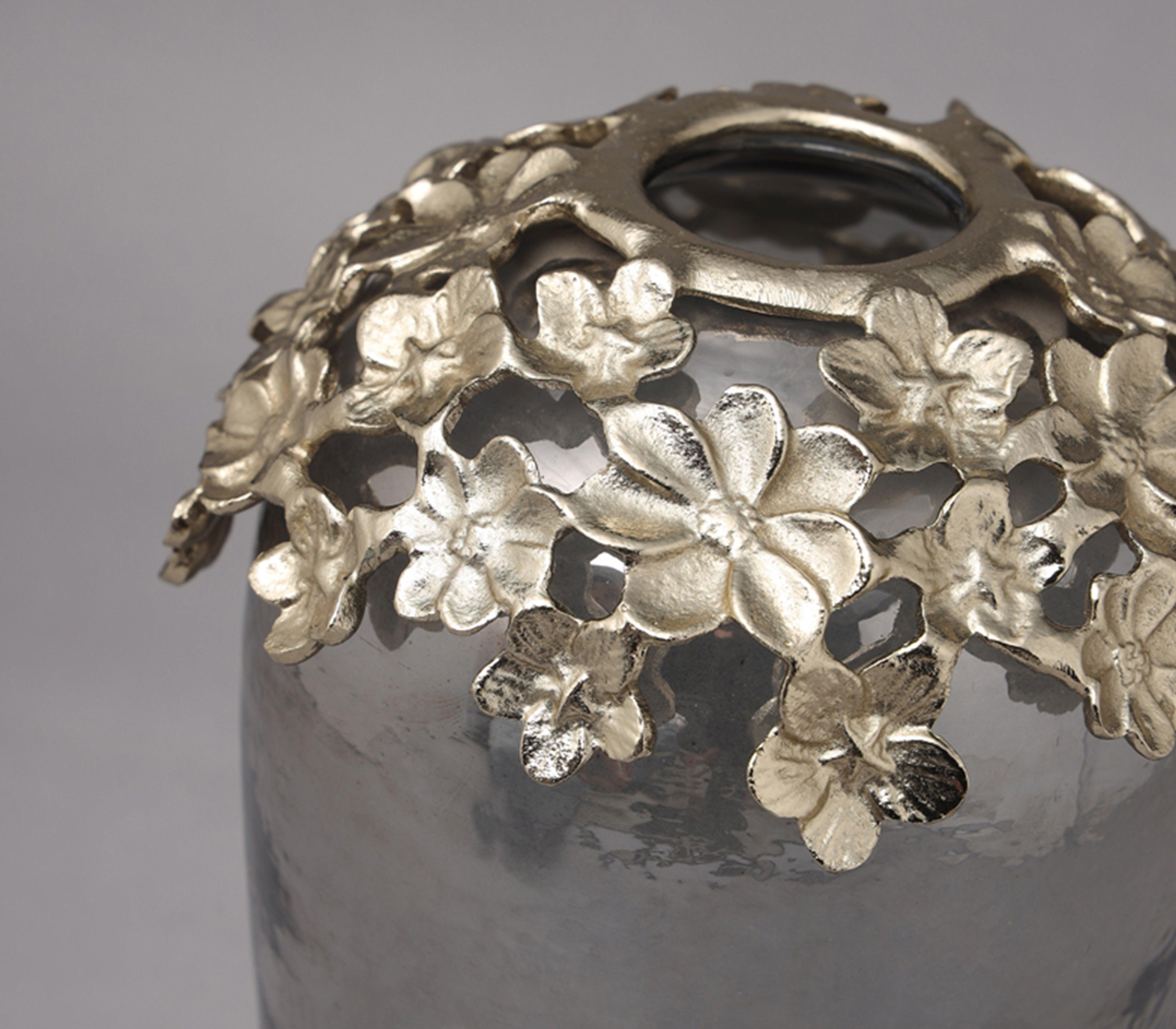 Blossom Vase | Gold Finished with Textutred Black Luster Glass