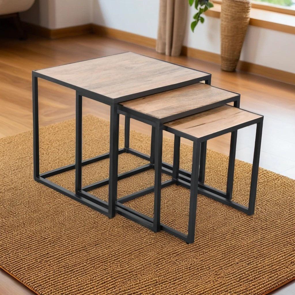 Vianna Set of 2 Nesting Table | Mango Wood Nest of Tables | Wooden Tea Table