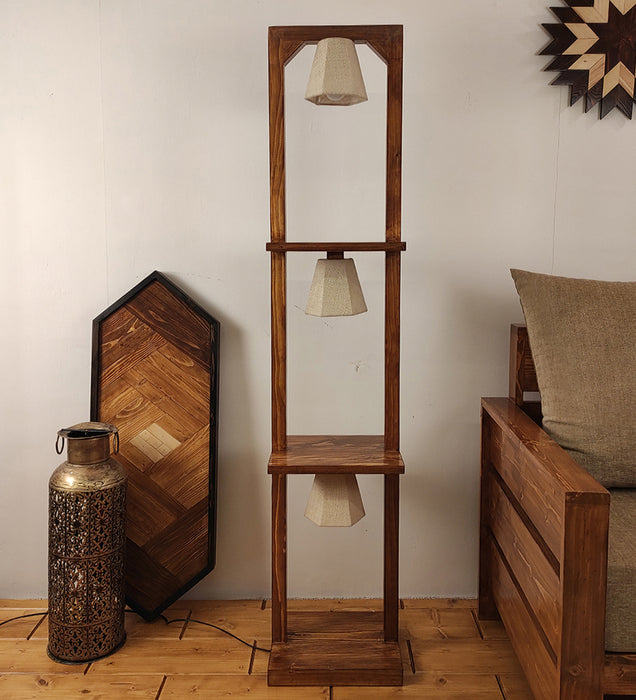 Daffodil Wooden Floor Lamp with Jute Fabric Lampshade