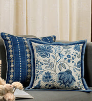 Jacobean Garden Cushion Cover - Blue , 16x16
