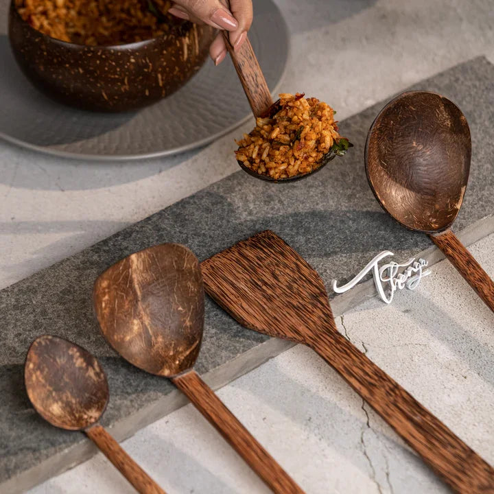 Coconut Shell Cooking & Serving Spoon Set of 5 | Wooden Kitchenware & Cutlery For Home