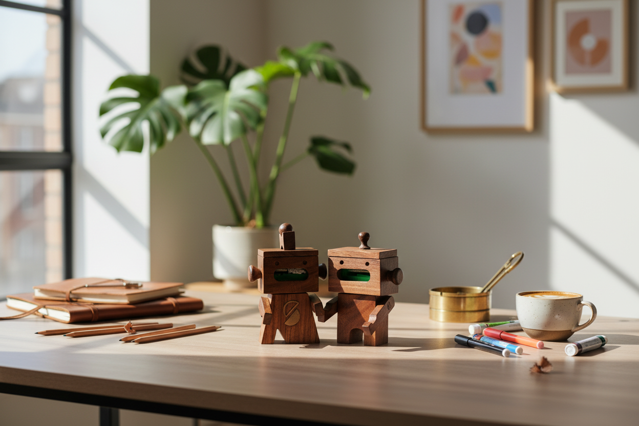 Natural Sheesham Wood Designer Pencil Sharpener | Handcrafted Magnetic Male Sharpener for Artists & Students