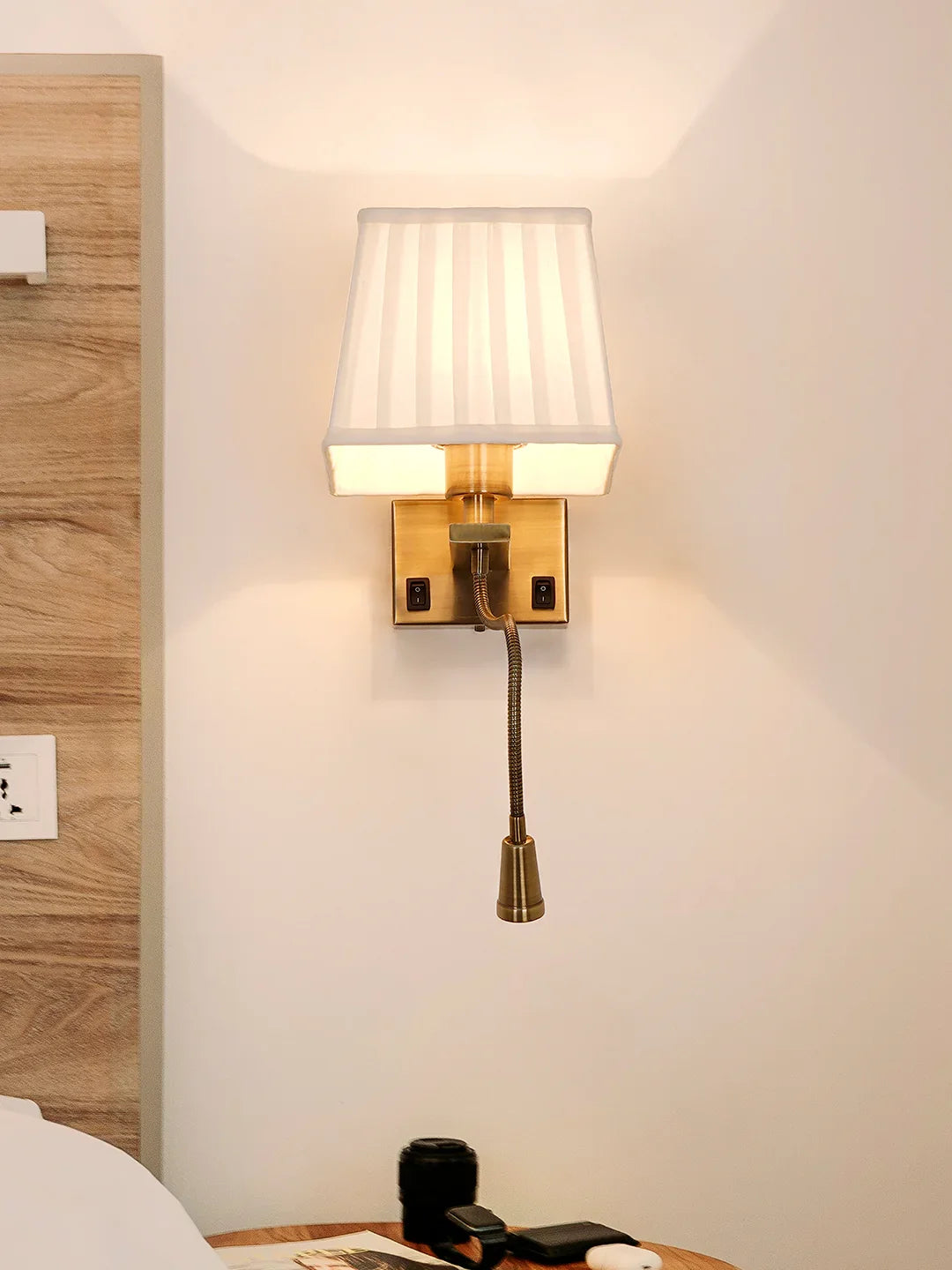 Transitional Bedside Wall Sconce with Flexible LED Reading Light