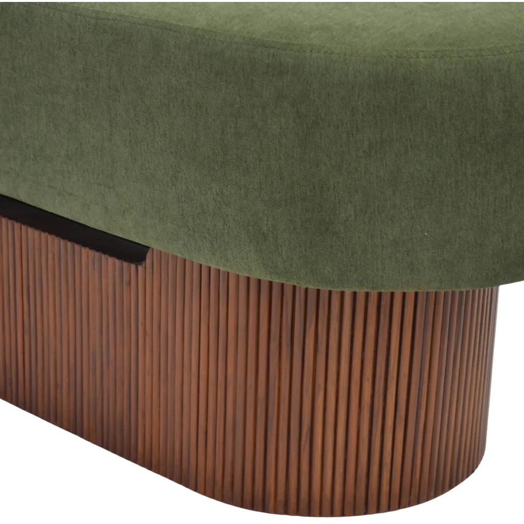 Sablon Upholstered Bench | Teak Wood Seating Bench with Olive Fabric Seating (Modern Bench Seat)