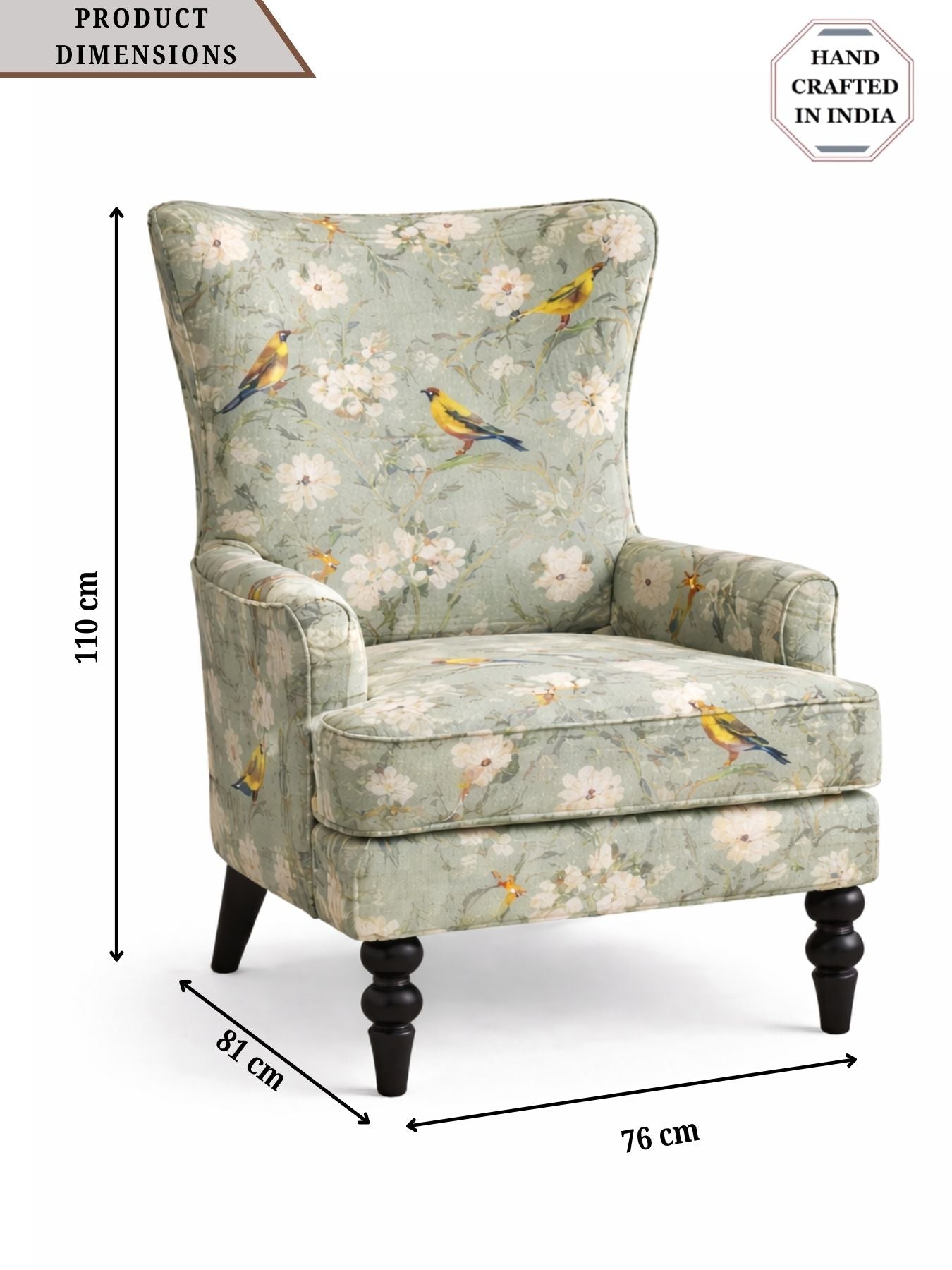 Elegant Sage Aviary Print Wingback Chair
