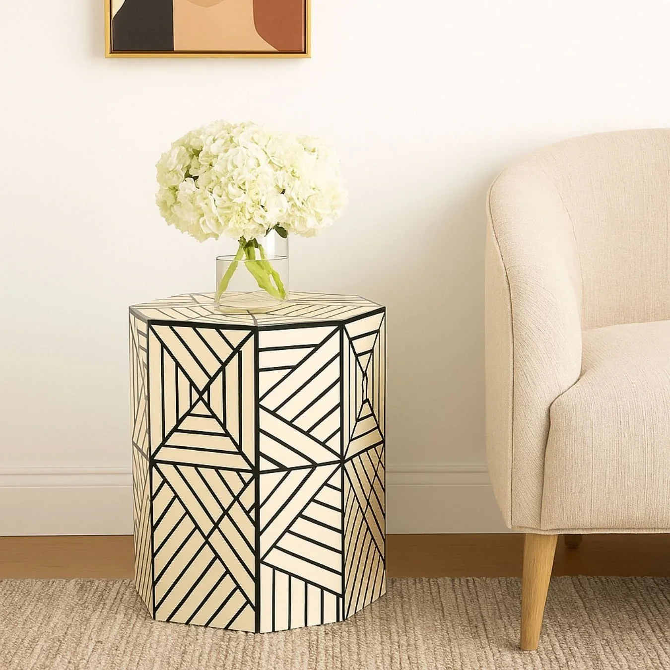 Resin Inlay Geometric Monochrome Side Table