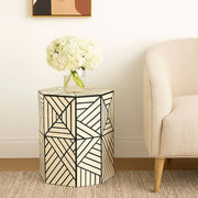 Resin Inlay Geometric Monochrome Side Table