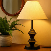 Palm Print Table Lamp for Living Room | Black Metal Base with Satin Shade Bedside Lamp