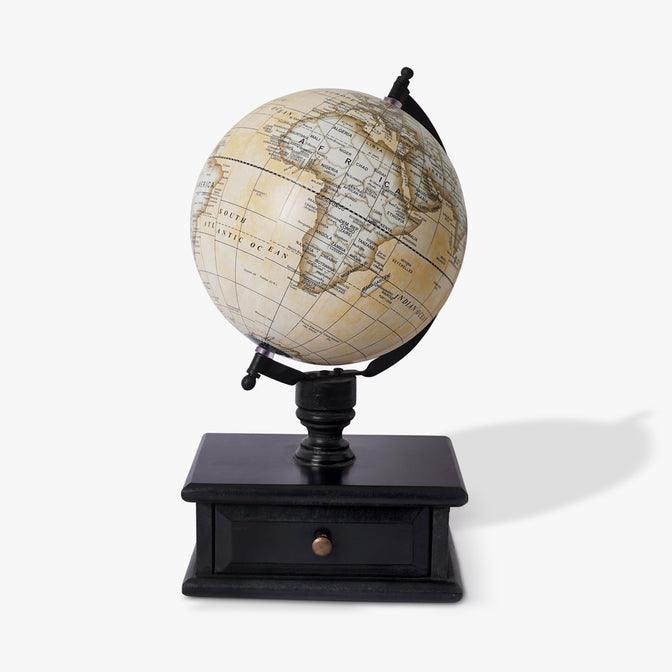 Pastel Yellow Wooden World Globe With Storage Drawer For Home & Office