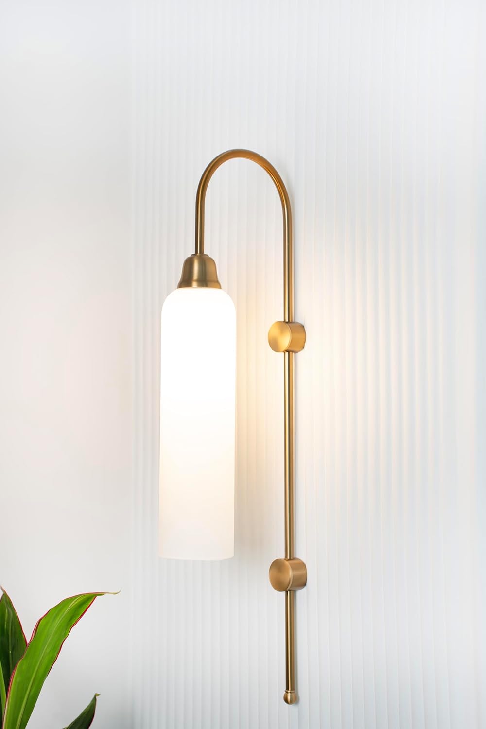 Modern Wall Lamp Antique Brass Finish with Frosted Milky White Long Glass for Bedside, Living Room, Bedroom, Home Decoration, Restaurant