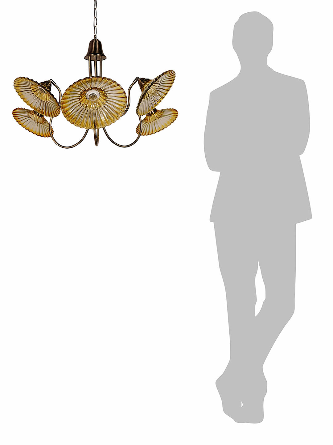 Adjustable Amber Glass Chandelier with U-Shaped Arms | Modern Industrial Style