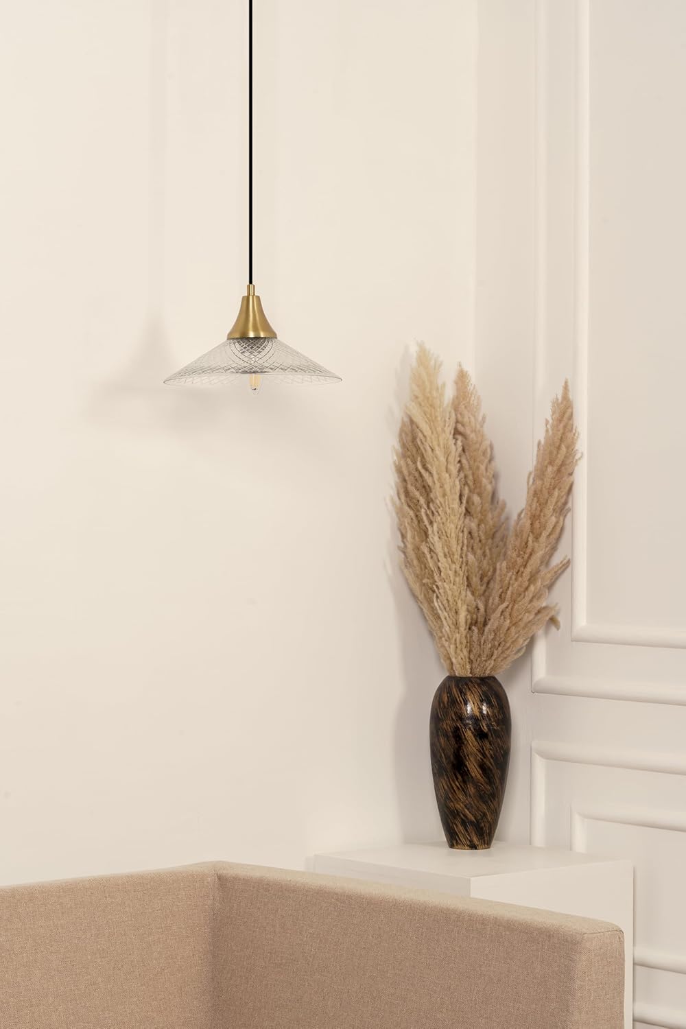 Diamond Cut Glass Pendant Hanging Light with Antique Brass Finish for Living Room, Bedroom, Kitchen, Dining