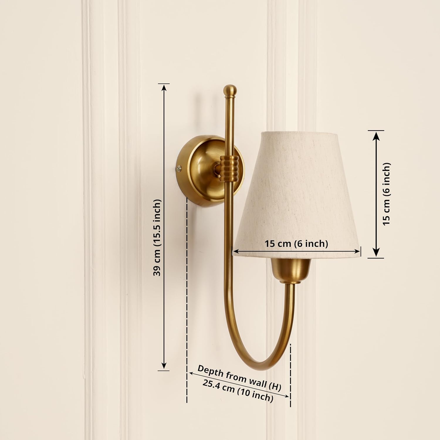 Hockey Wall Lamp Antique Brass Finish with Off White Shade for Living Room, Bedroom, and Home Decoration