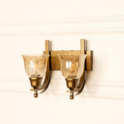 Brass Antique Finish Double J Wall Lamp with Glass Golden Luster Shade | Wall Light for Living Room