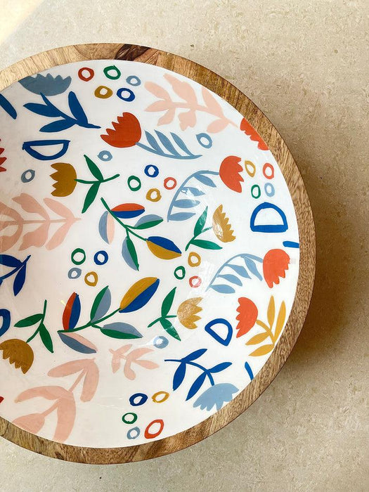 Enamel Coated Handcrafted Wooden Bowl