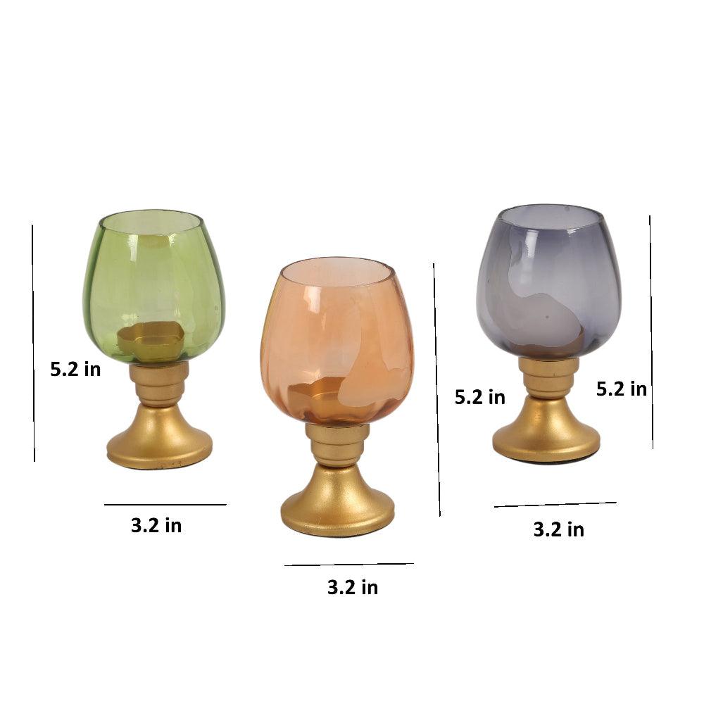 Coloured Glass And Metal Tealight Holders (Set Of 3)