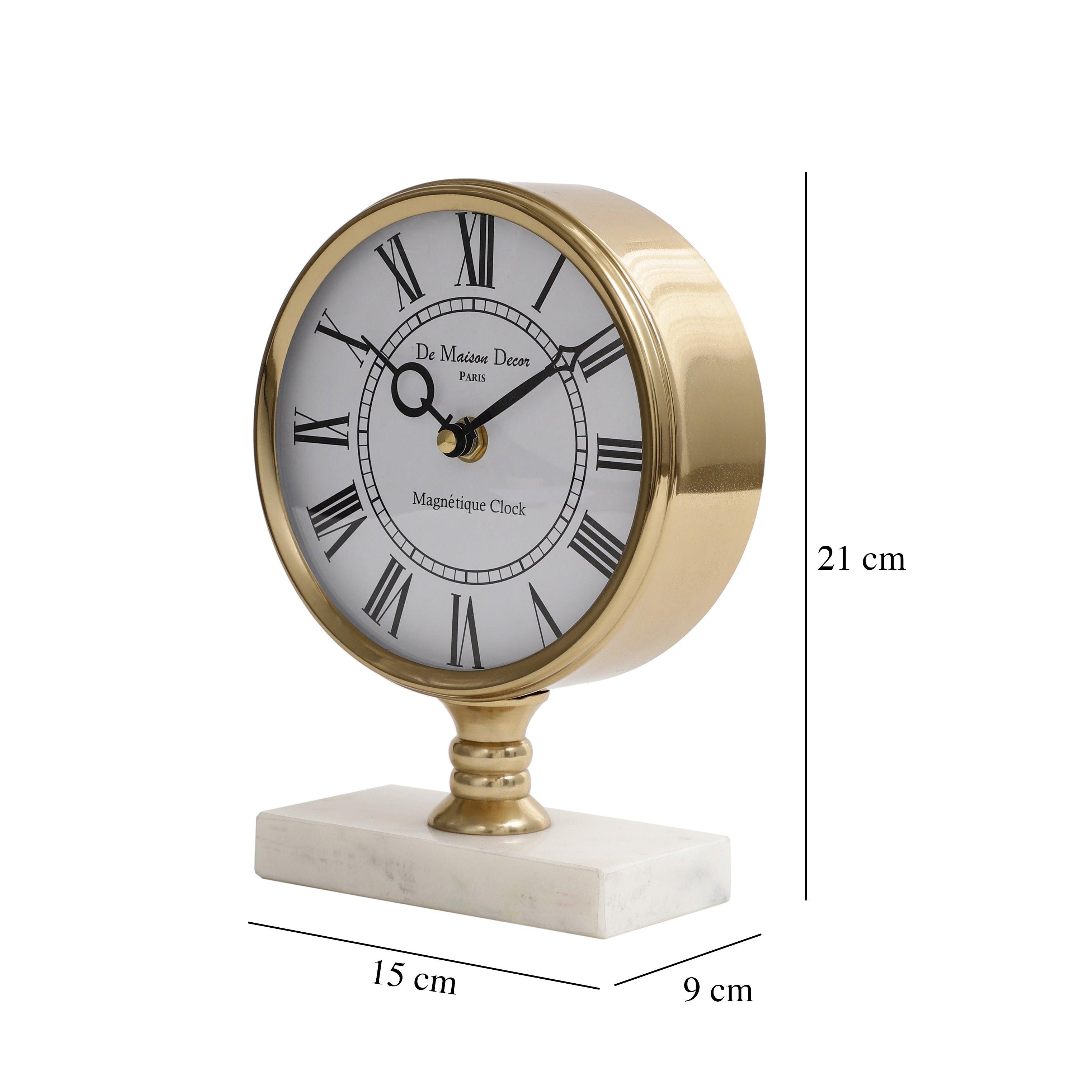 Seraphic Gold Marble Table Clock | Desk & Mantel Timepiece | Designer Office Desk Accessoried