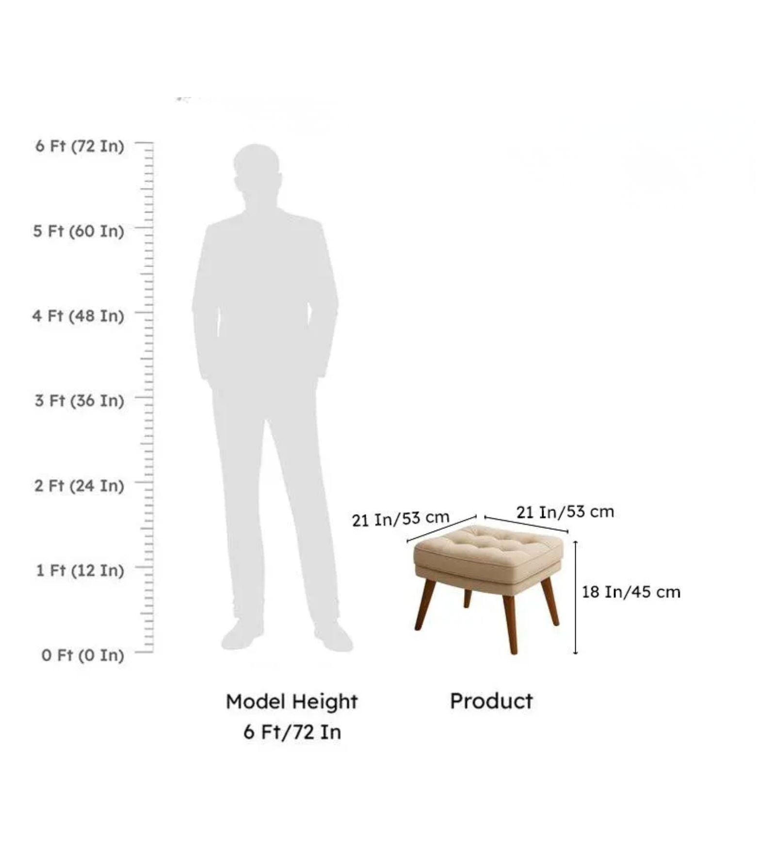 Ottoman Footrest with Solid Sagwan Wood Legs | Modern Cushioned Stool for Living Room & Bedroom