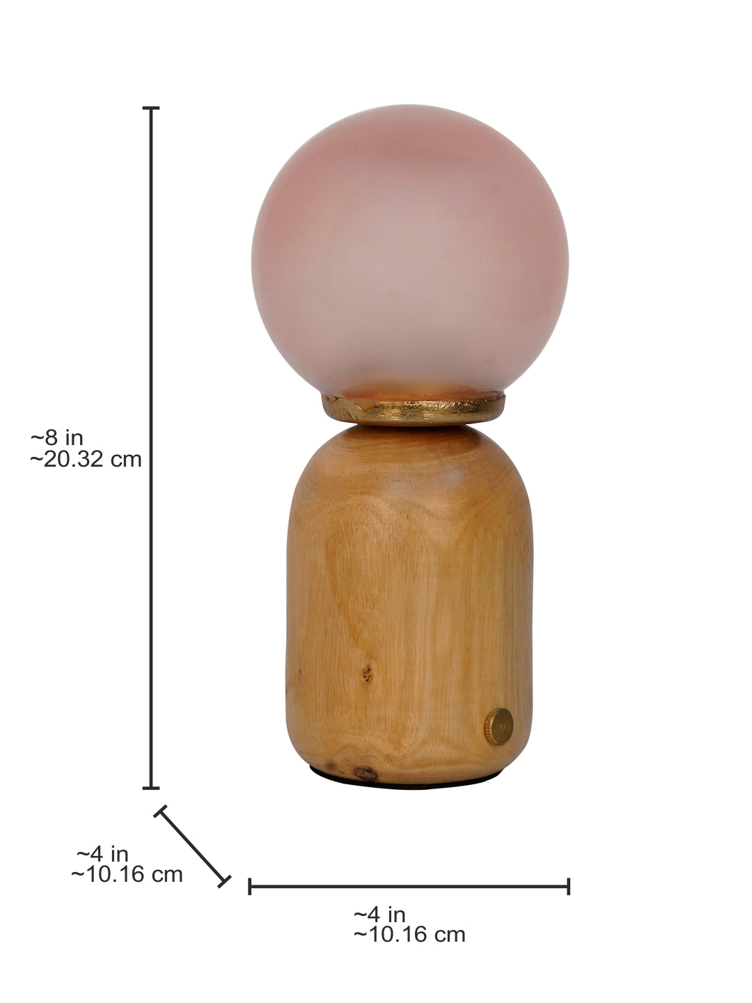 Contemporary Wood & Pink Glass Rechargeable Touch Table Lamp