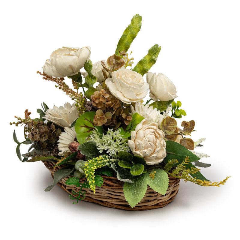 Can Basket with Sola Wood Flower Arrangement for Home Decor | Decorative Faux Floral Décor