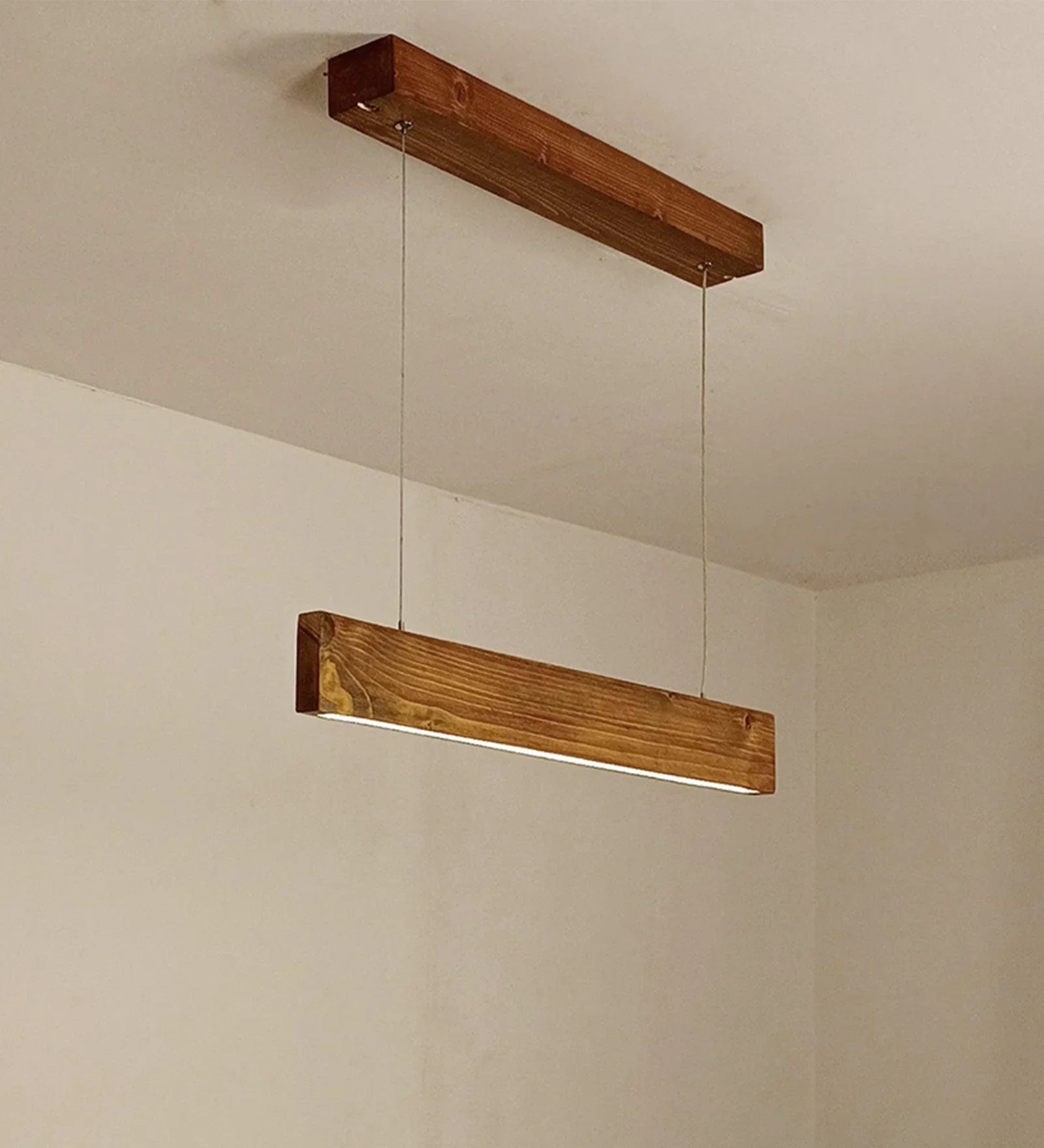 Slimline Brown Wooden Led Hanging Lamp | Pendant Light for Living Room