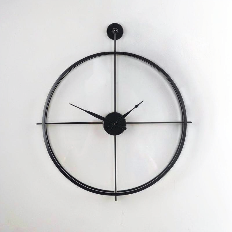 Black Metal Round Wall Clock Decor For Home Living Room Bedroom & Office