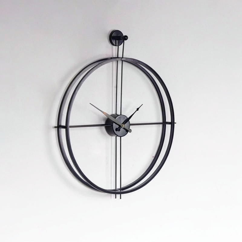 Black Metal Round Wall Clock Decor For Home Living Room Bedroom & Office