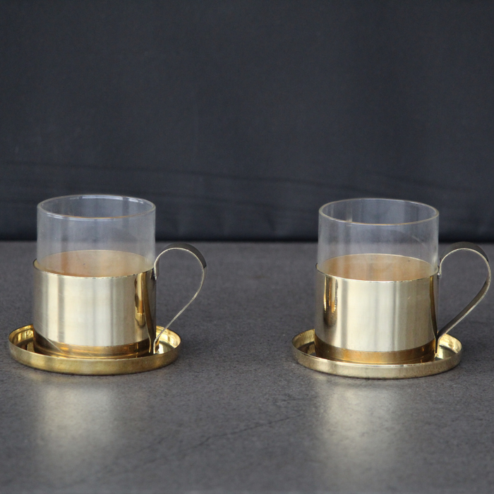 Borosil Fitted Brass Tea Cups | Traditional Mug Set For Home & Gifting