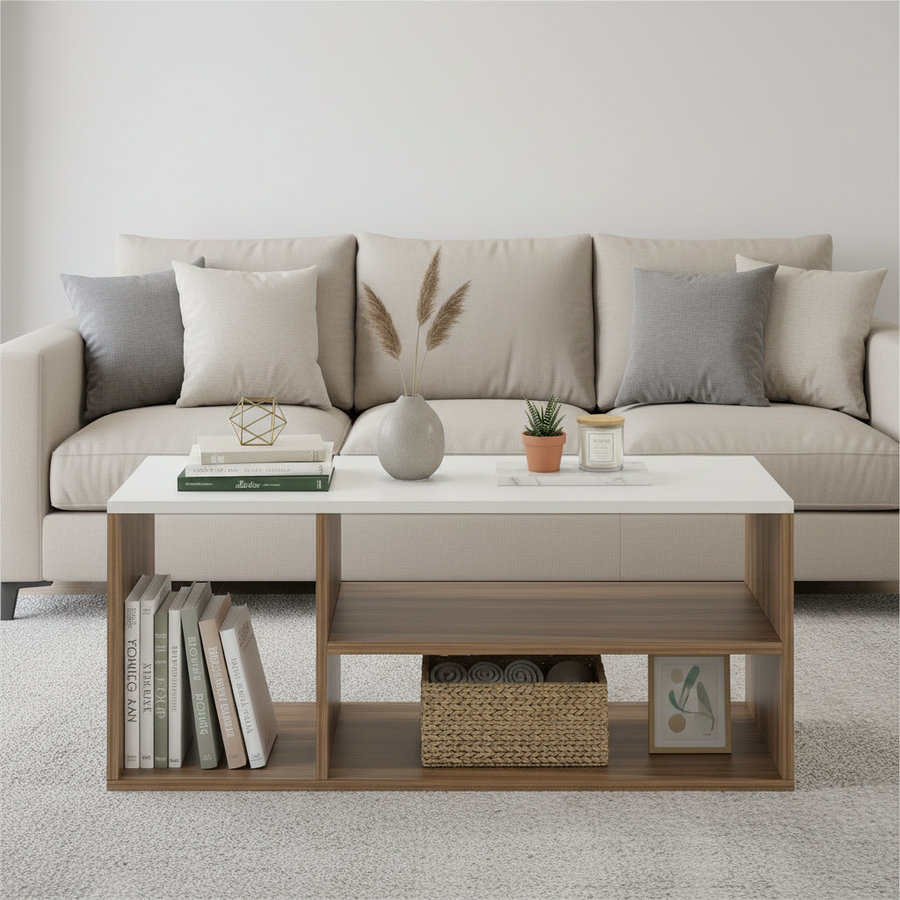 Coffee Table for Living Room with Storage Shelf - Medina
